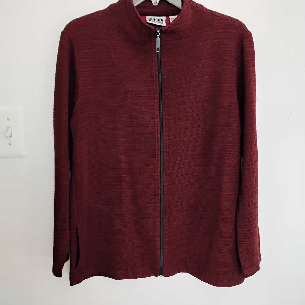 Chicos Design Burgundy/Maroon With Black Accents Women's Jacket Full-zip Size 1
